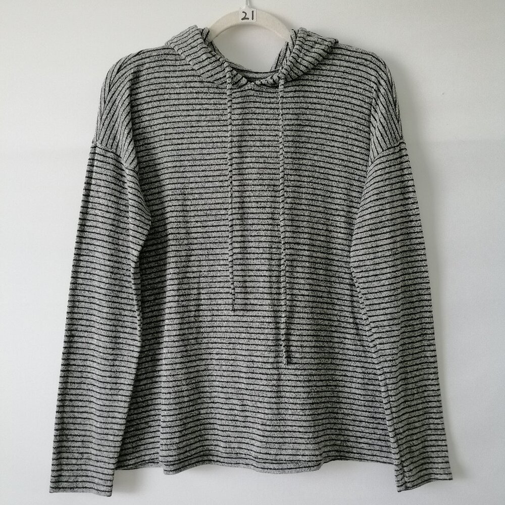 Lucky Brand Los Angeles Womens Gray Drop Shoulder Stripe Pullover Hoodie Sz S/P